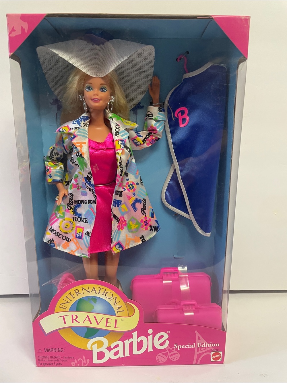 Mattel Barbie Multicolor City-Print Trench Coat with Pink Dress